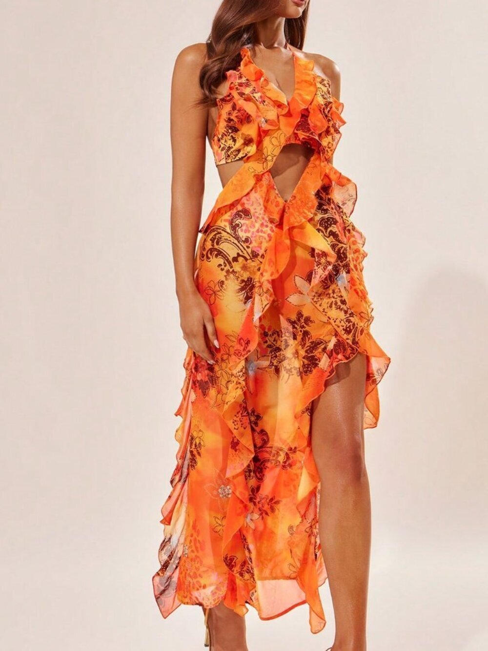 Multicolor Boho Women's Tropical Chiffon Dress High Slit Spaghetti Straps dress